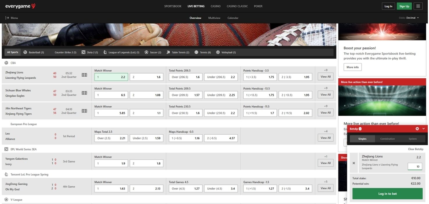 Live betting interface highlighting real-time NBA games and dynamic odds.