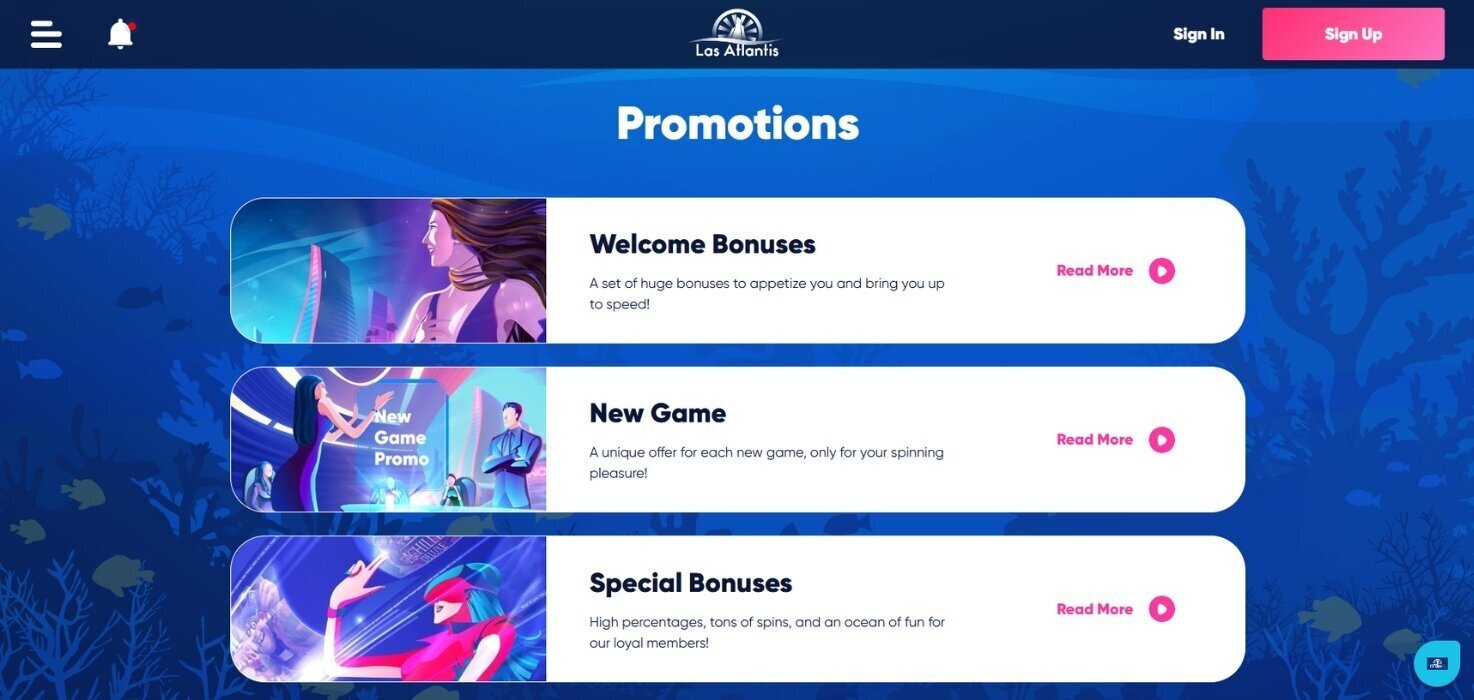 Las Atlantis bonuses and promotions.