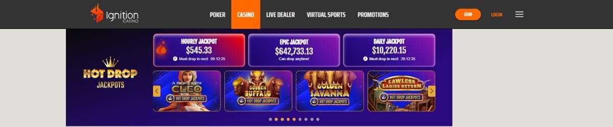 Ignition Casino Hot Drop Jackpots Banner