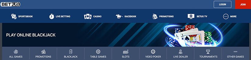 Screenshot of BetUS website showing casino interface