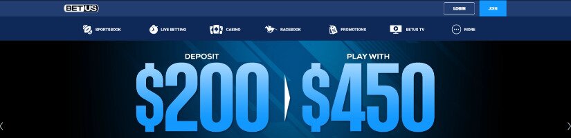 Screenshot of BetUS website showing the sportsbook welcome bonus offer.