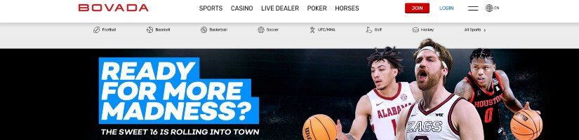 Screenshot of Bovada website showing a sportsbook banner.
