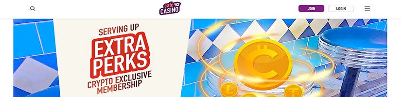Screenshot of Cafe Casino website showing loyalty scheme offer