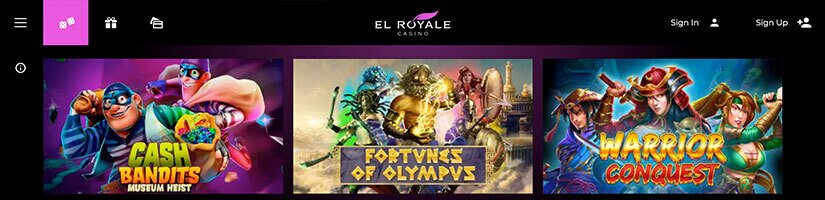 Screenshot of El Royale website showing casino game titles
