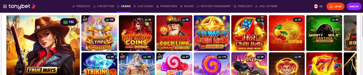 TonyBet Casino lobby