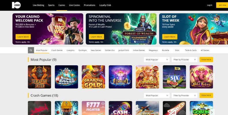10CRIC Casino interface