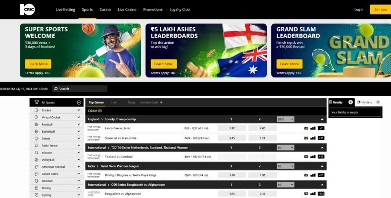10CRIC sportsbook interface