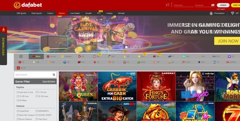 Dafabet casino interface