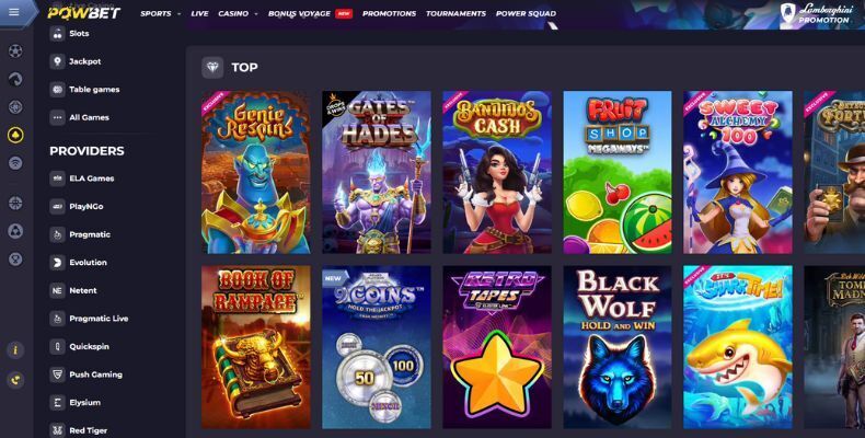 Powbet casino interface