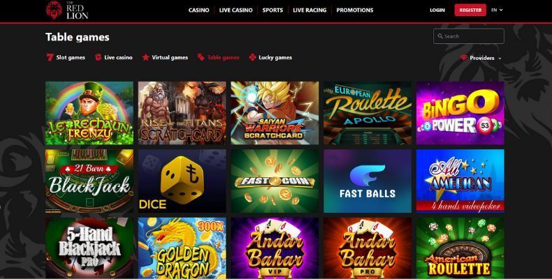 Red Lion casino interface