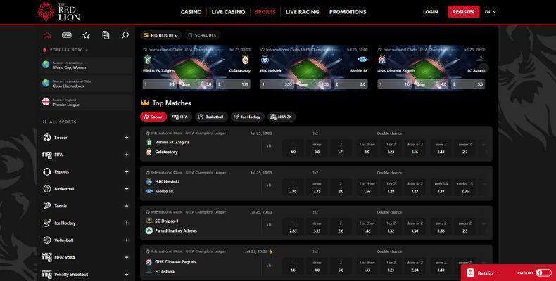 Red Lion Sportsbook interface