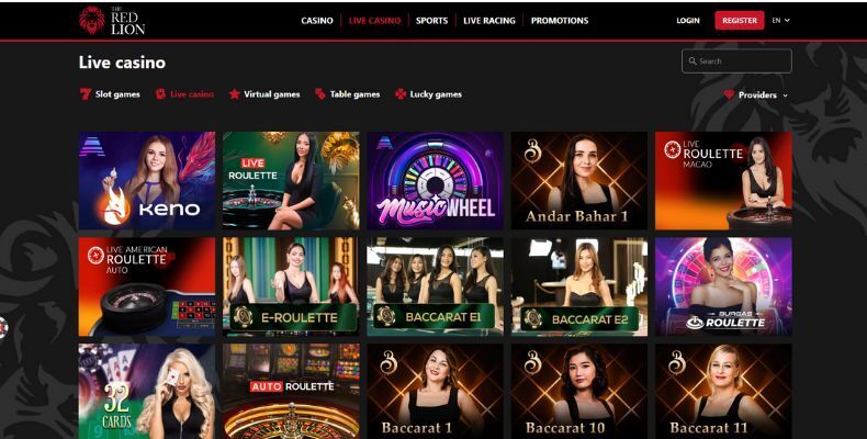 Red Lion live casino interface