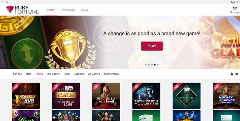 Ruby Fortune Casino interface