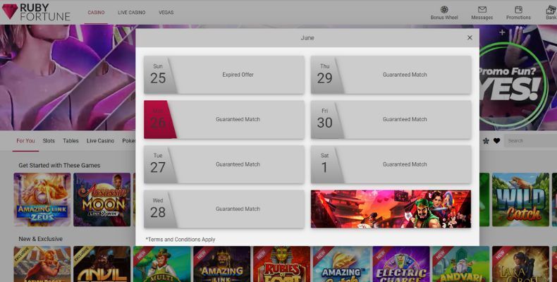 Ruby Fortune Promos interface