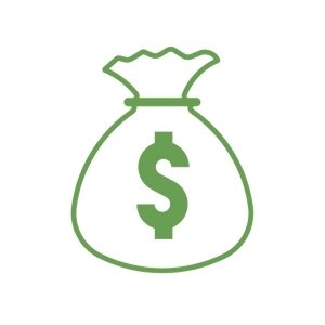 Green bonus and promotion icon showing a money bag with a dollar sign
