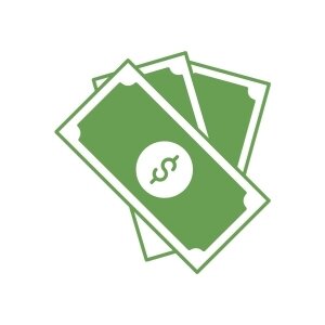 Green betting budget icon showing three bank notes.