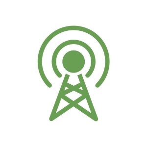 Green live broadcast icon showing a radio tower.