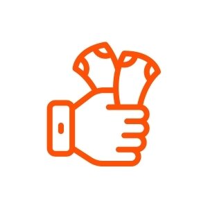 Orange betting icon showing a hand holding betslips.
