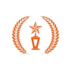 Orange award icon showing laurel wreath with an award trophy in the middle
