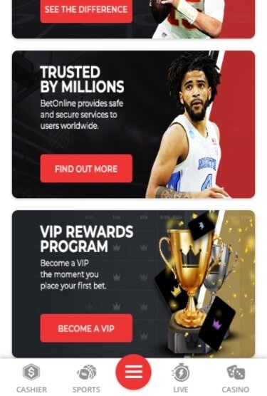 Screenshot of BetOnline mobilepage.