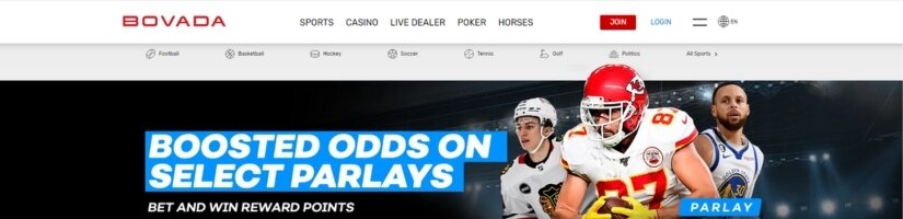 Screenshot of Bovada website showing parlay bet promotion.