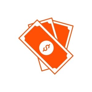 Orange budget icon showing two bank notes.