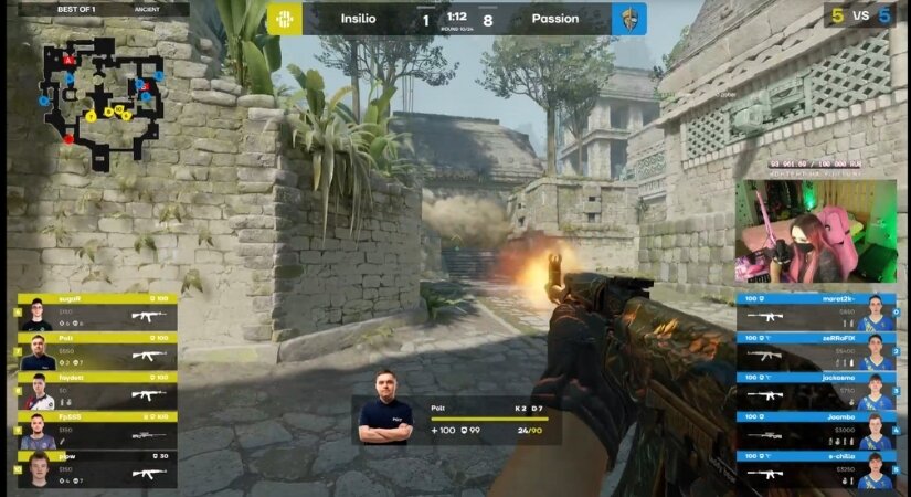CS2 screenshot taken from the Thunderpick livestream of a ESEA Season match between Passion UA and Insilio.