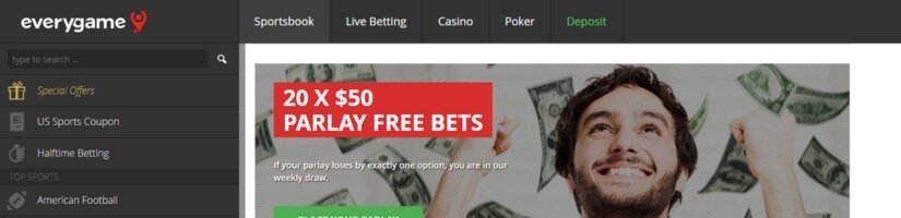 Screenshot of Everygame website showing parlay promotion offer.
