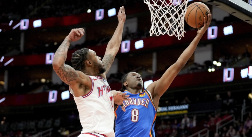Photo of Jalen Williams scoring for OKC Thunder on February 25th, 2024.