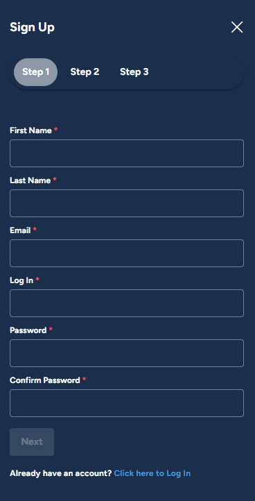 Sign up form at Online Casino Games asking for name, email, and login details.