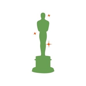 Academy Award icon showing a green Oscars statue surrounded by orange stars.