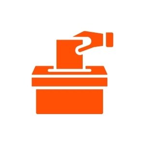 Orange political betting icon showing a vote being dropped into a ballot box.