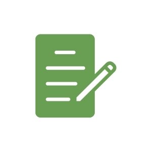Green registration icon showing a pen filling in a form.