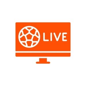 Orange live soccer betting icon, showing TV with soccer ball and the word 