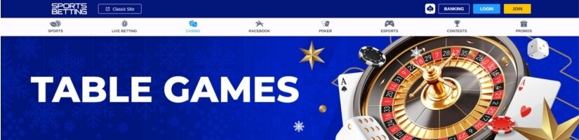 Screenshot of Sportsbetting.ag website showing a banner for table games.