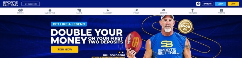 Screenshot of Sportsbetting.ag website showing banner with welcome bonus offer.