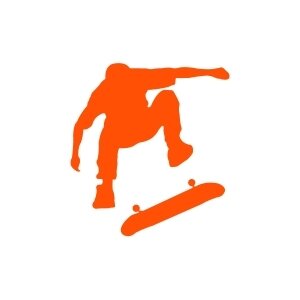 Orange extreme sports icon showing a skateboard trick
