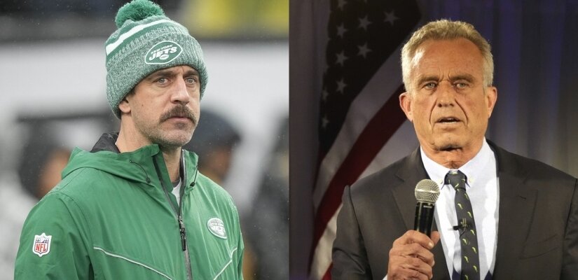 Combination photo of Robert Kennedy Jr. and his likely running mate Aaron Rodgers.