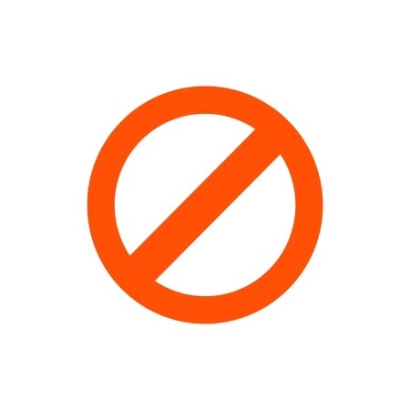 Orange avoid icon showing a prohibition symbol of a circle with a line cross.