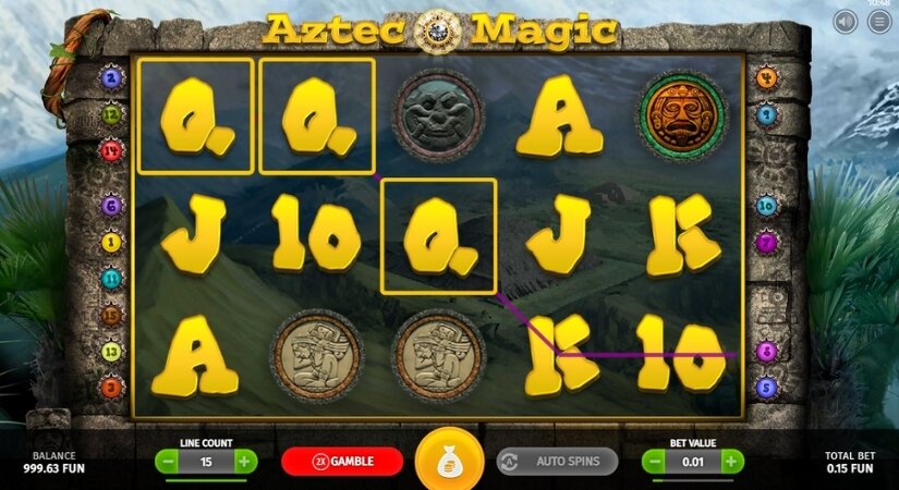 Screenshot of Aztec Millions slots gameplay.
