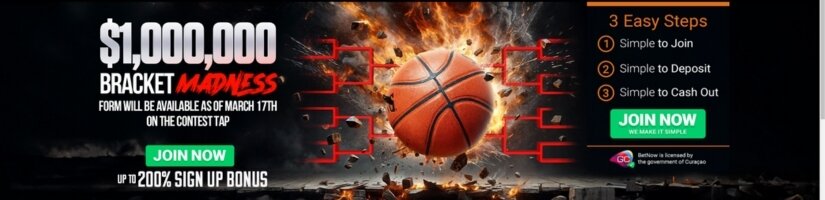 Screenshot of BetNow March Madness bracket contest promotion.