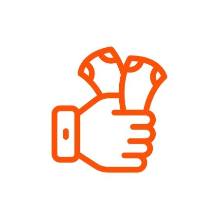 Orange betting icon showing a hand holding betting slips.