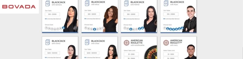 Screenshot of Bovada live dealer lobby