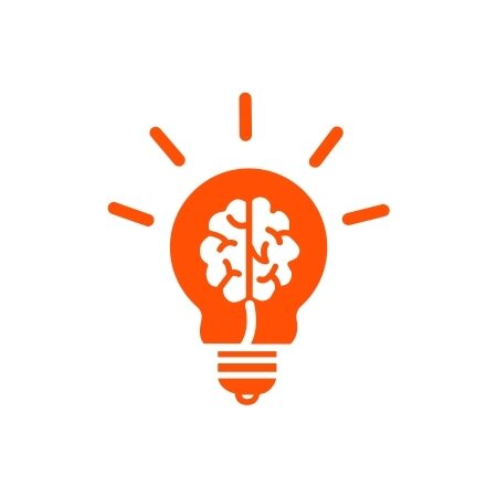 Orange expert tip icon showing a brain inside a lightbulb.