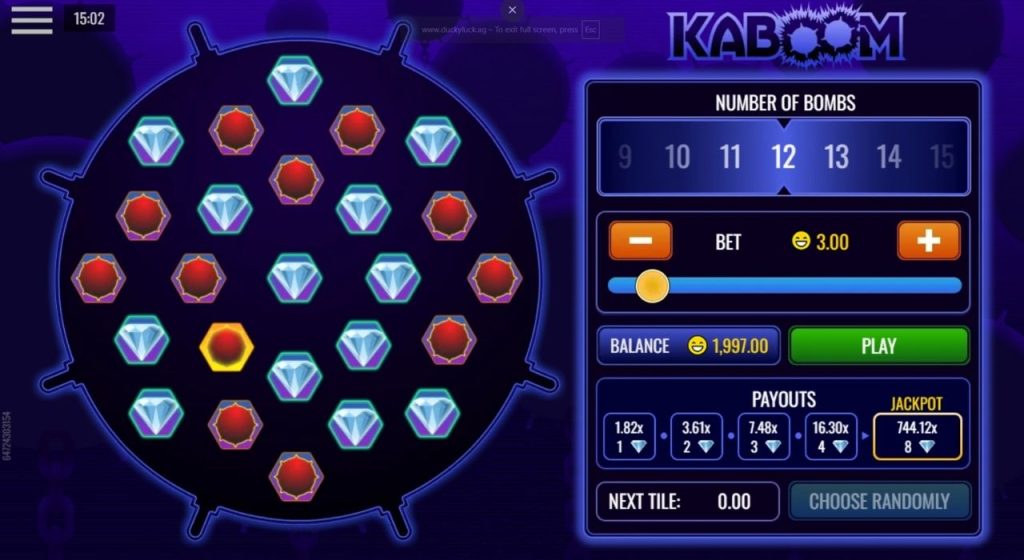 Kaboom online casino gameplay.