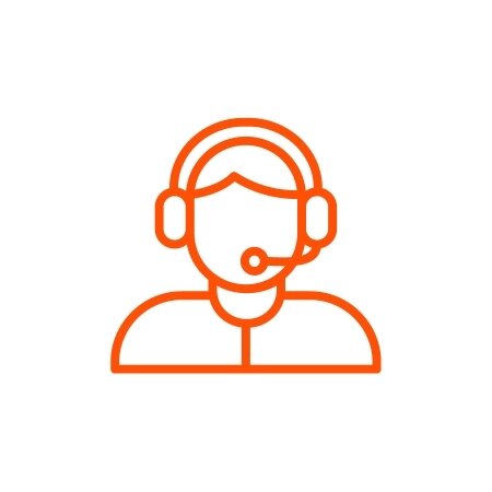 Orange customer service icon a showing person with a headset.