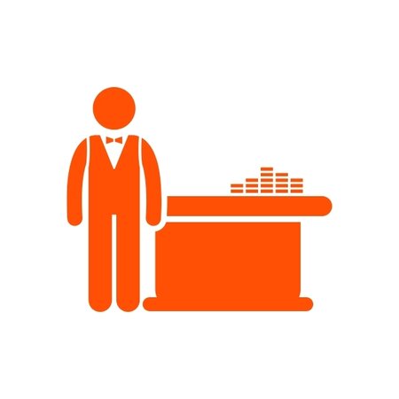 Orange icon showing a casino dealer and table.