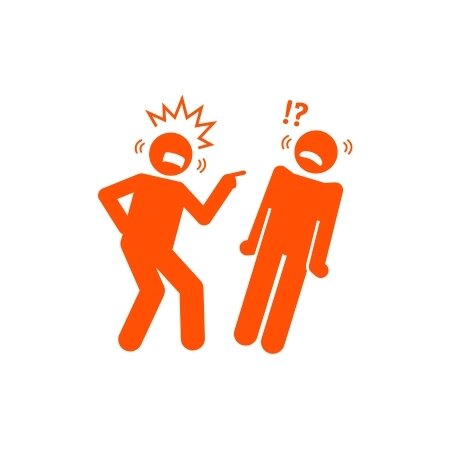 Orange icon showing two people arguing.