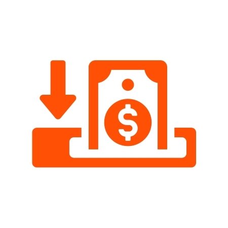 Orange icon showing money being deposited.