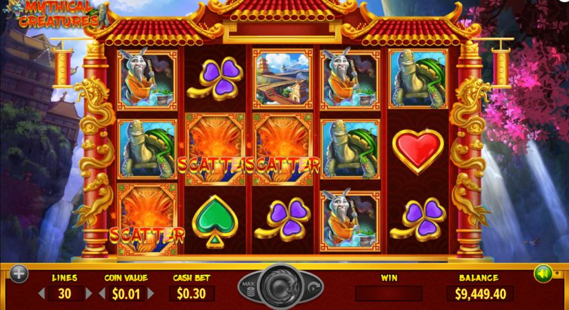 Mythical Creatures online slot gameplay.